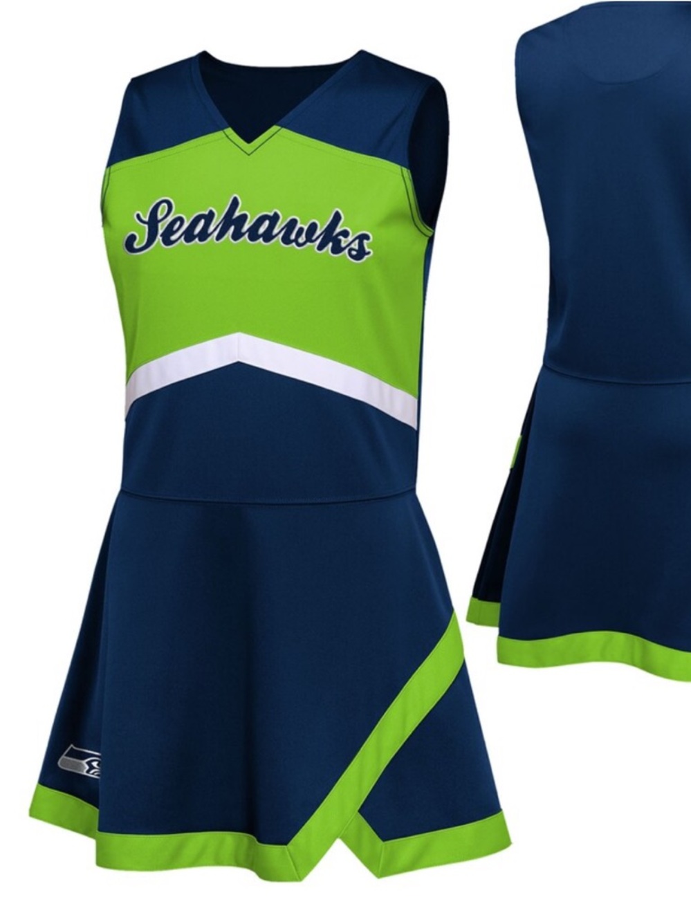 Seattle Seahawks NFL Cheer Dress – Neon Green Navy Game Day Outfit Size L
